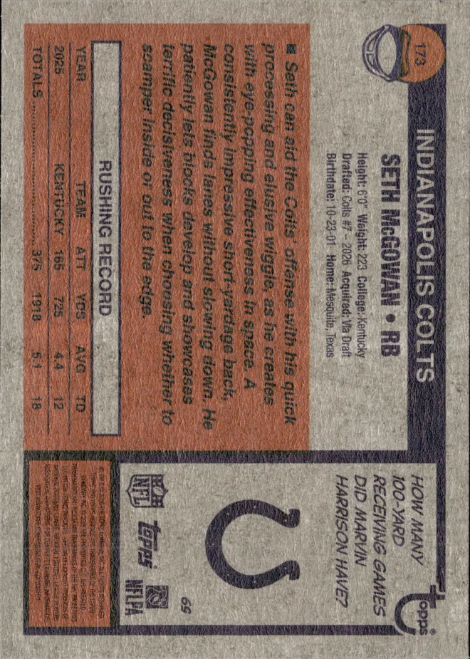 Seth McGowan card back