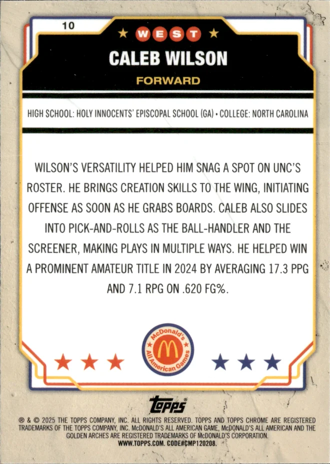 Caleb Wilson card back