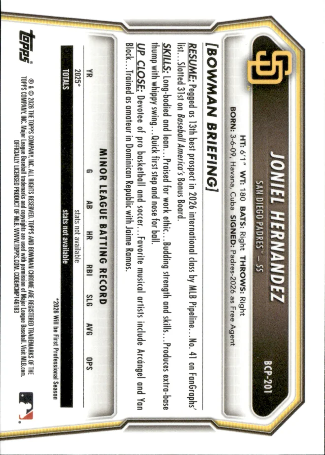 Joniel Hernandez card back