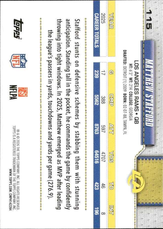 Matthew Stafford card back