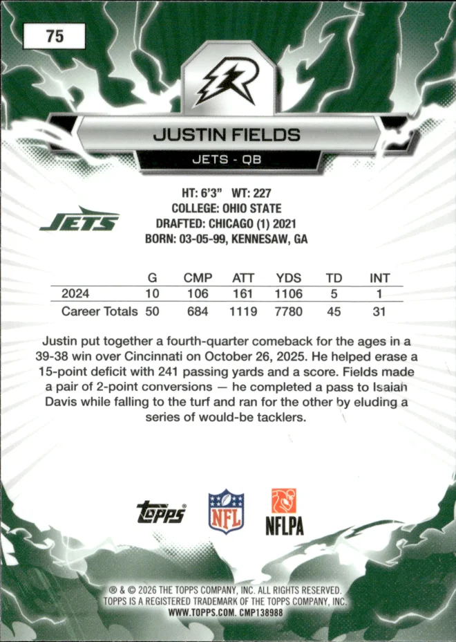Justin Fields card back