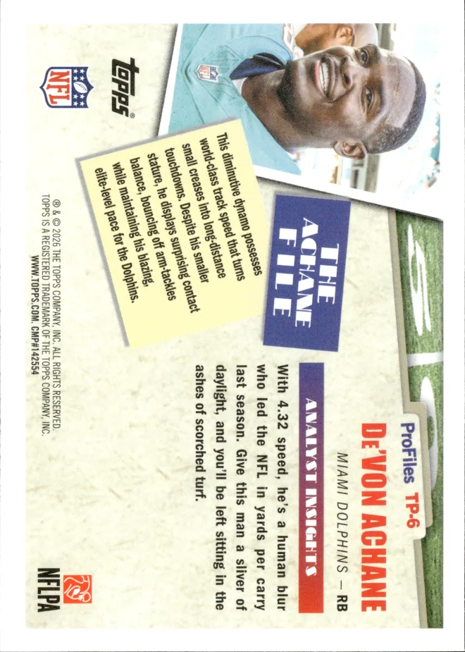 De'Von Achane card back