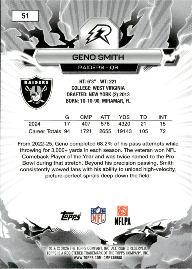 Geno Smith card back