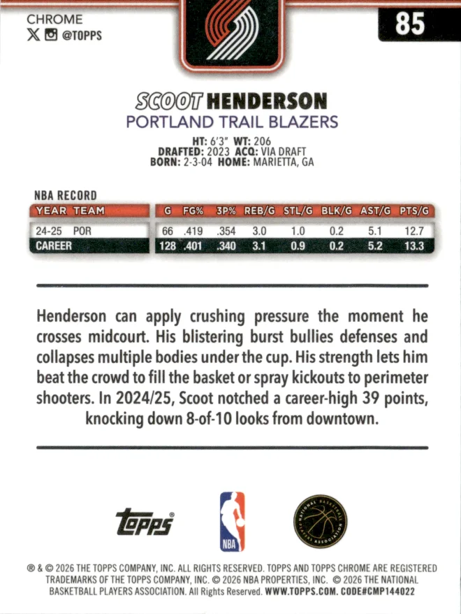 Scoot Henderson card back