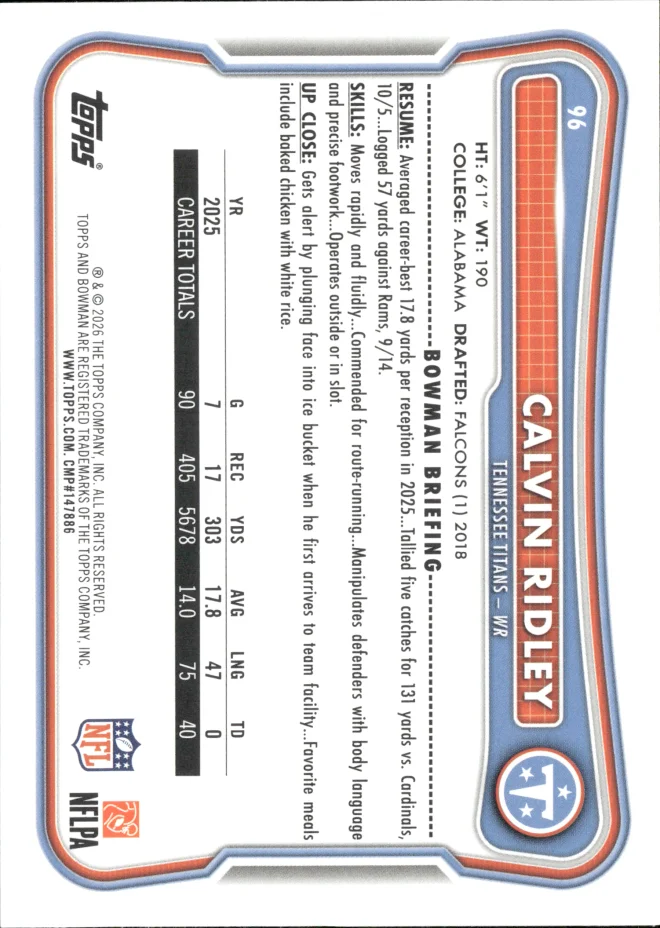 Calvin Ridley card back
