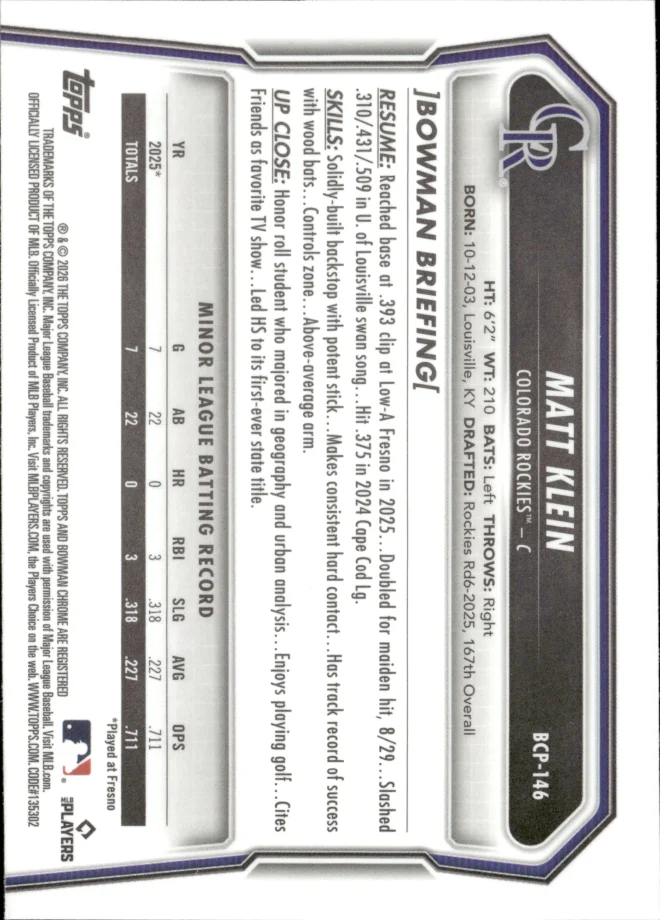 Matt Klein card back