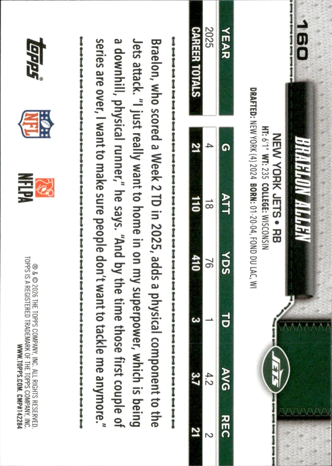 Braelon Allen card back