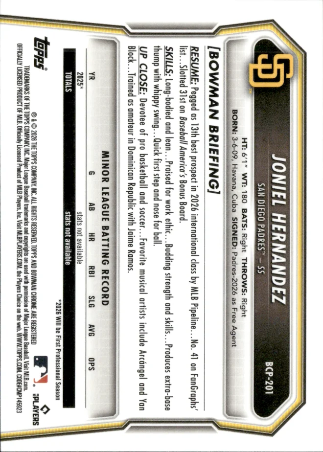 Joniel Hernandez card back
