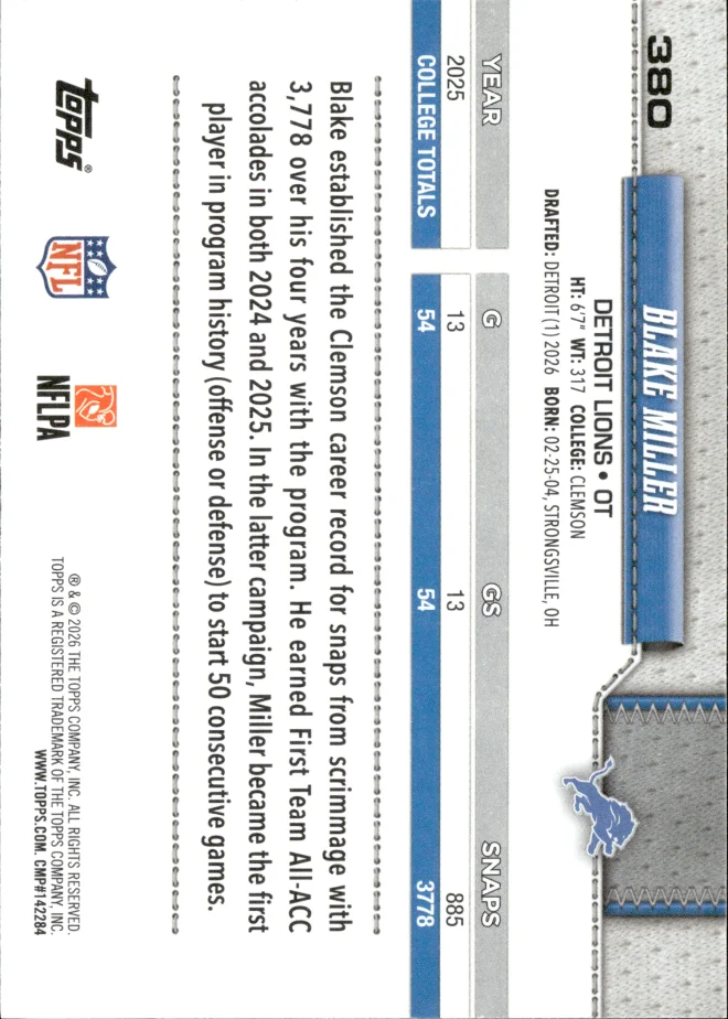Blake Miller card back