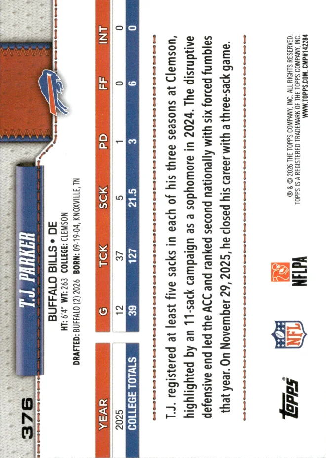 T.J. Parker card back