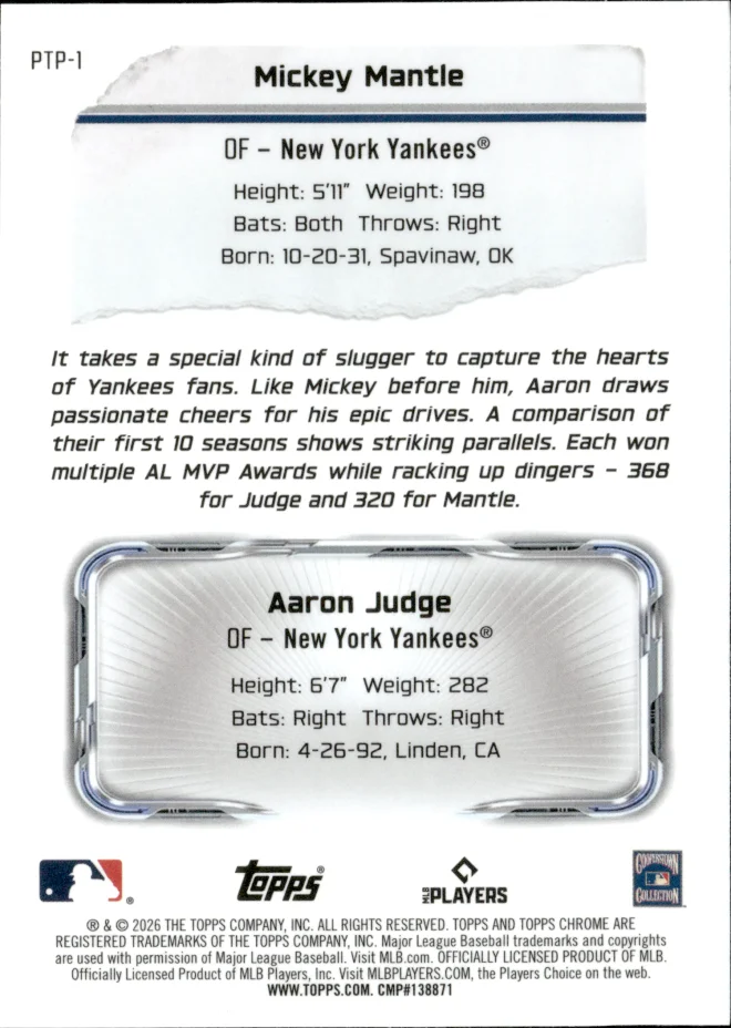 Mickey Mantle / Aaron Judge card back