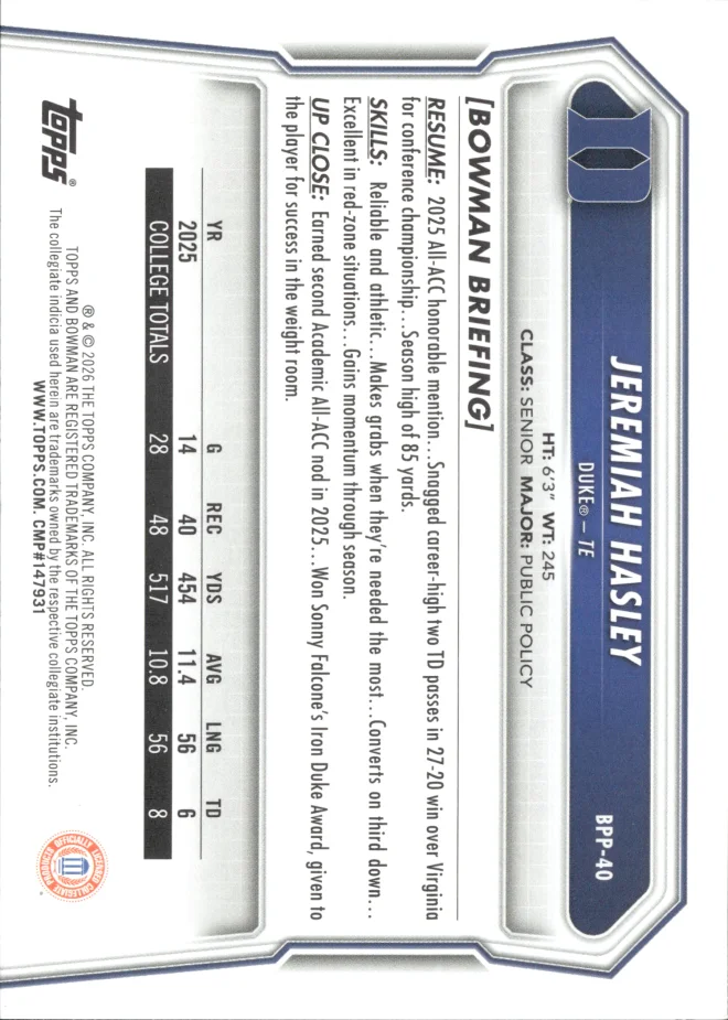 Jeremiah Hasley card back