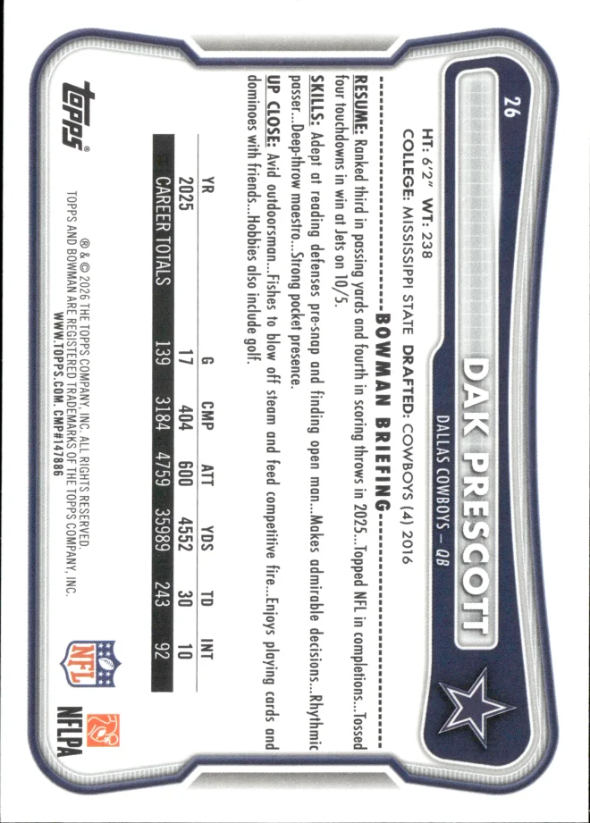 Dak Prescott card back