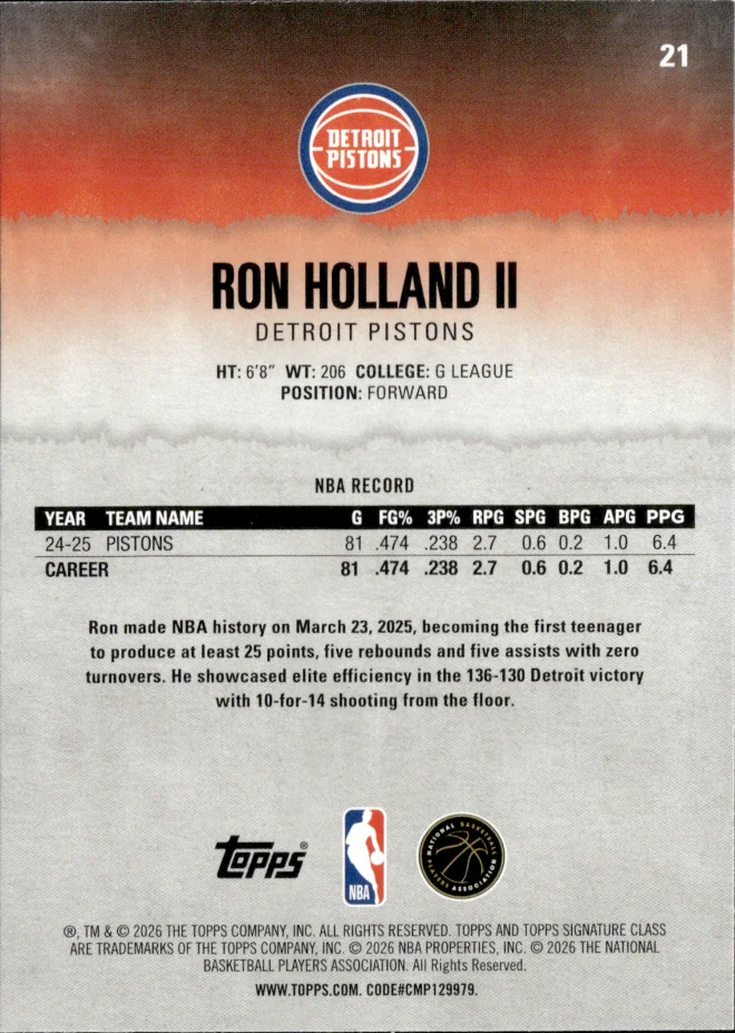 Ron Holland II card back