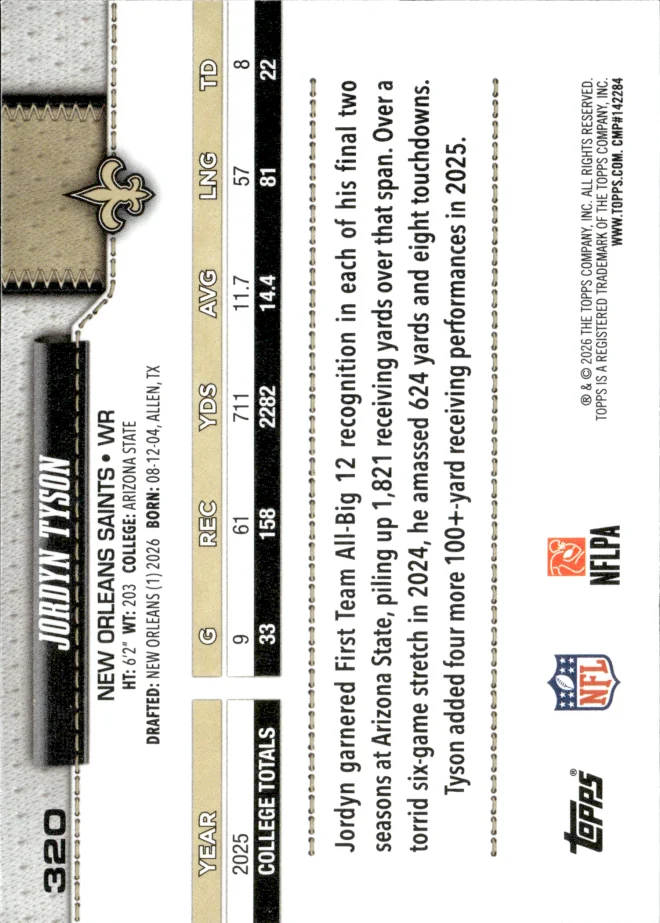 Jordyn Tyson card back