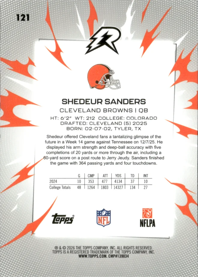 Shedeur Sanders card back