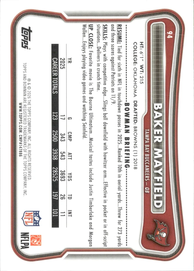 Baker Mayfield card back
