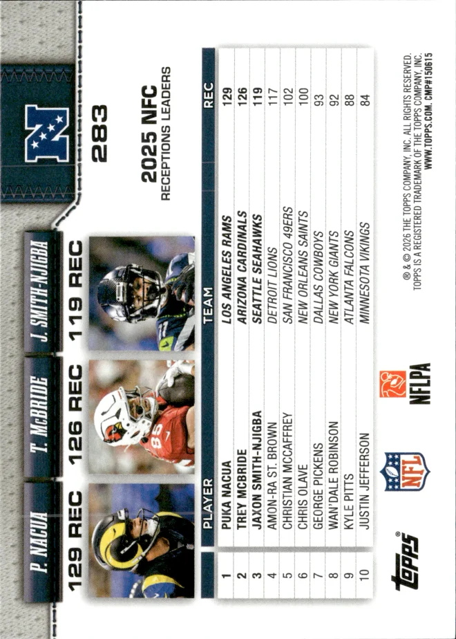 Puka Nacua / Trey McBride / Jaxon Smith-Njigba card back