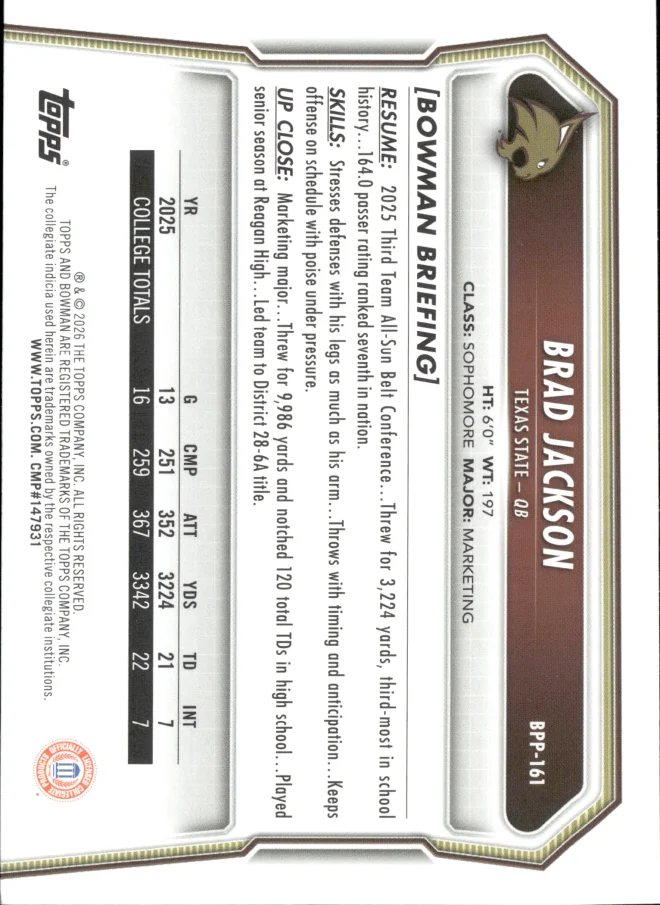 Brad Jackson card back