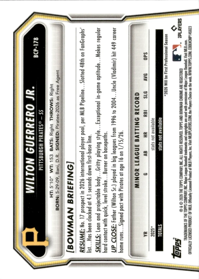 Wilton Guerrero Jr. card back