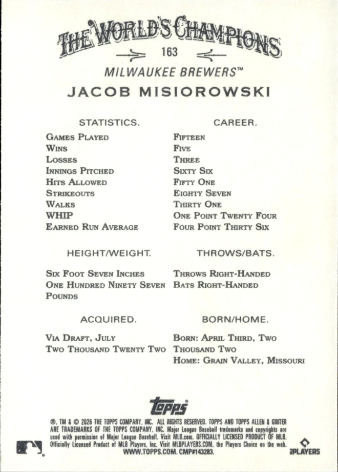Jacob Misiorowski card back