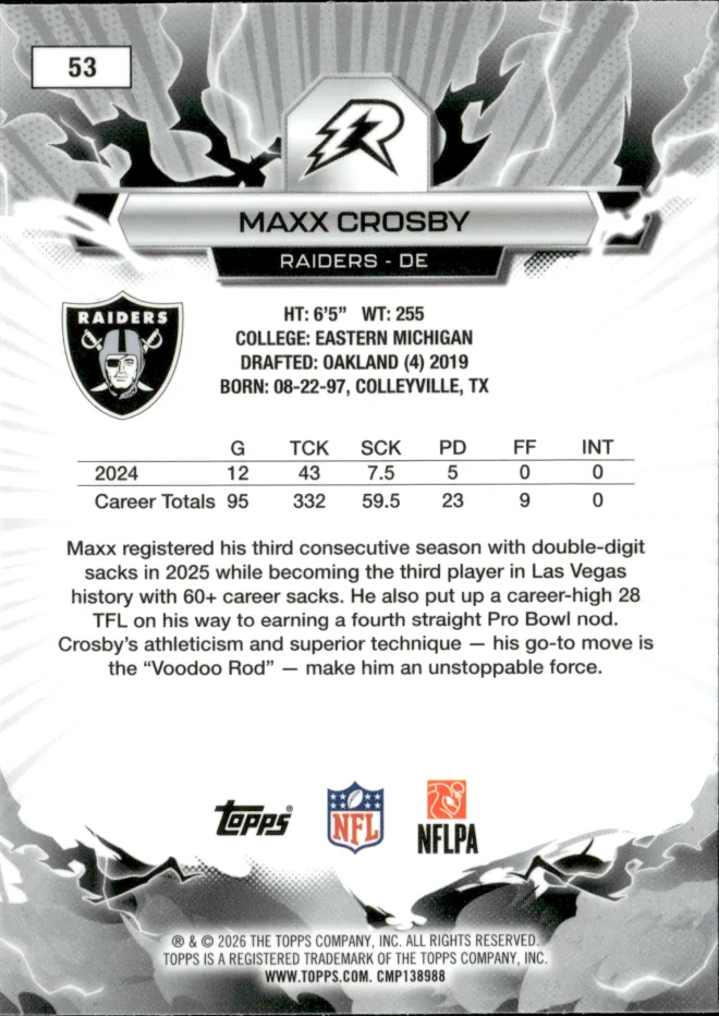 Maxx Crosby card back