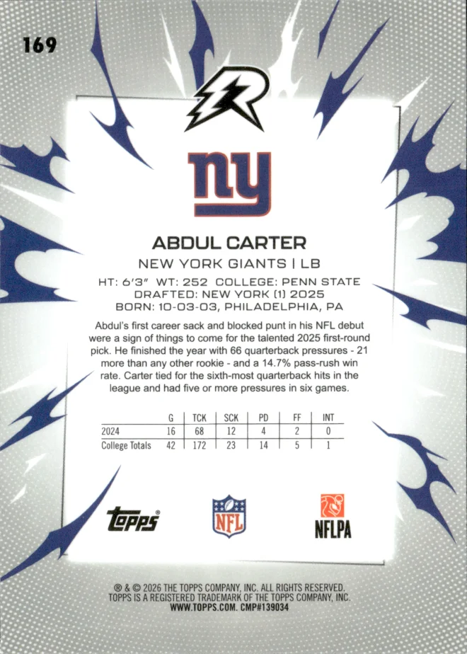 Abdul Carter card back