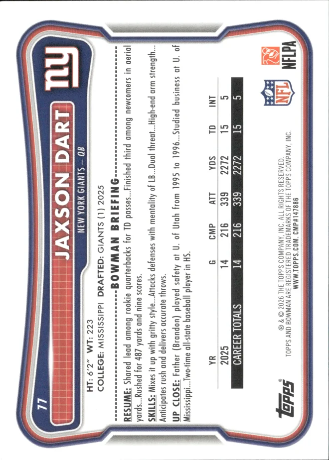 Jaxson Dart card back
