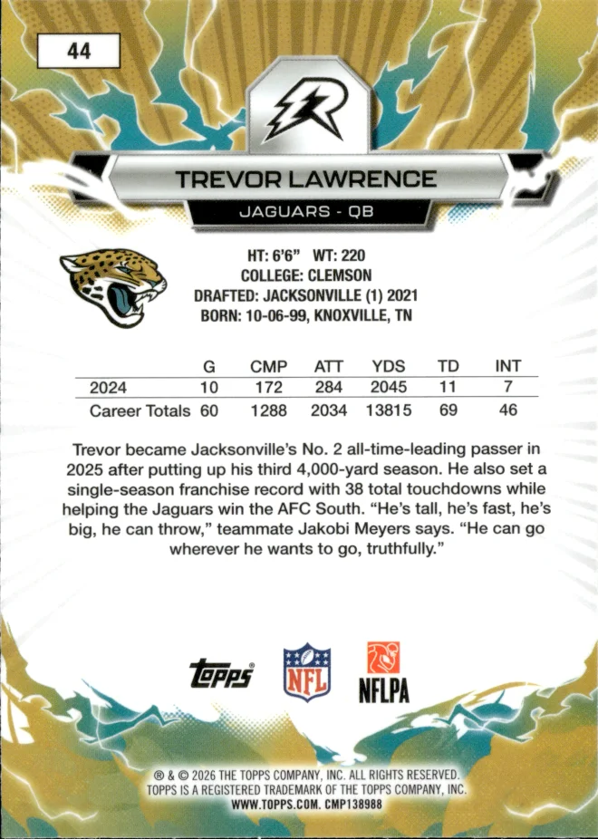 Trevor Lawrence card back