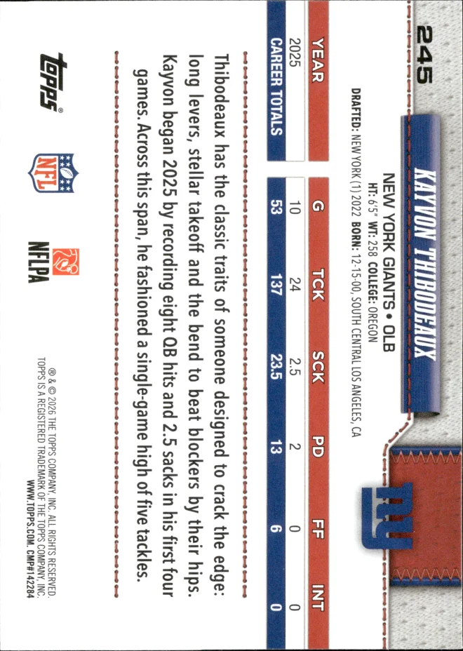 Kayvon Thibodeaux card back