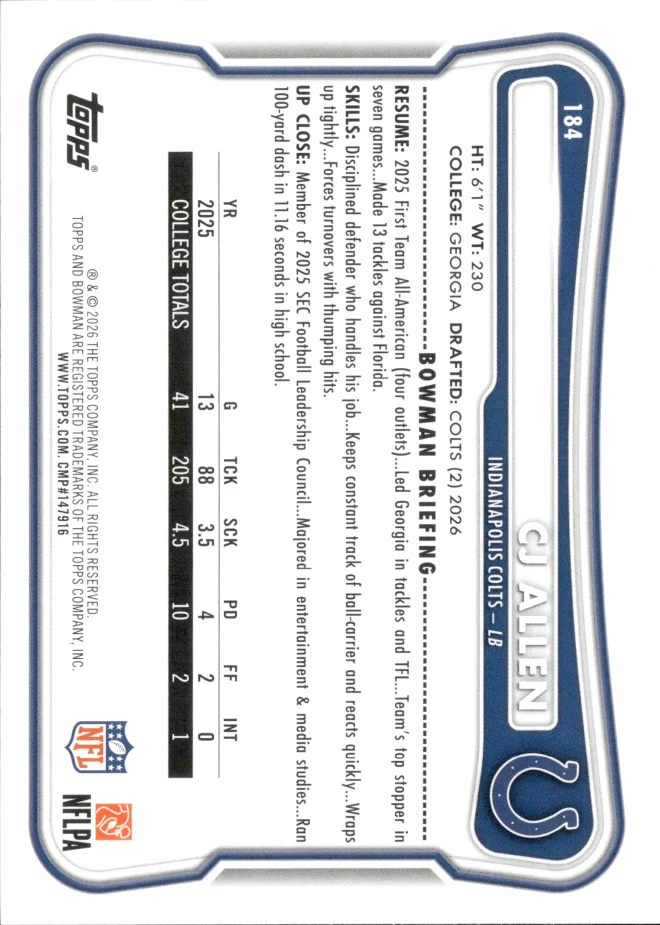 CJ Allen card back