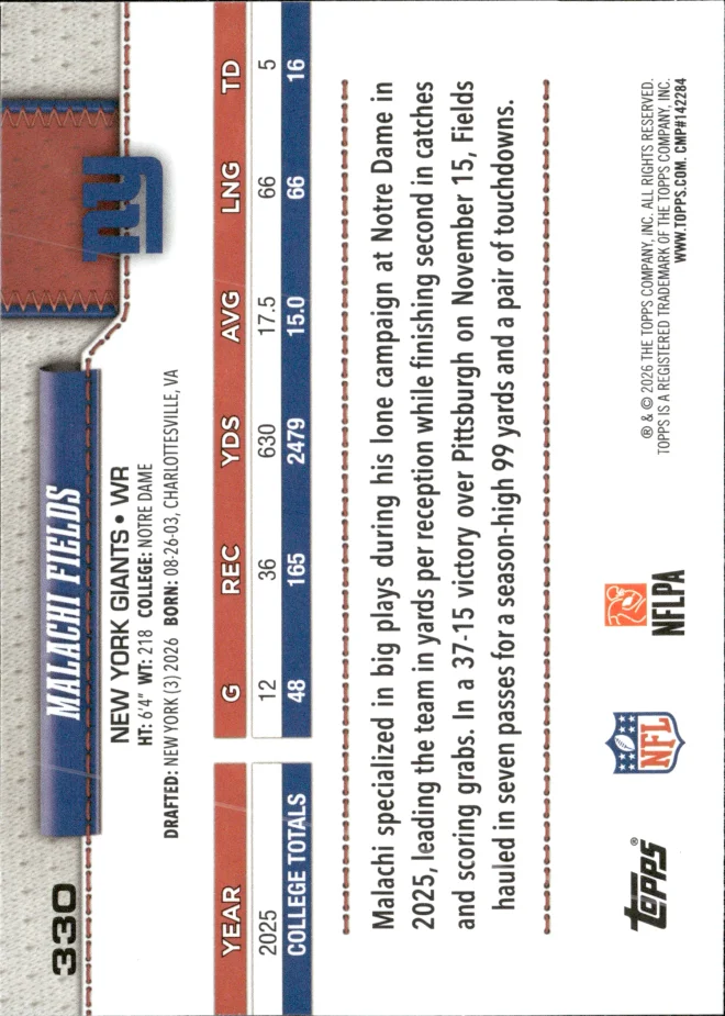 Malachi Fields card back
