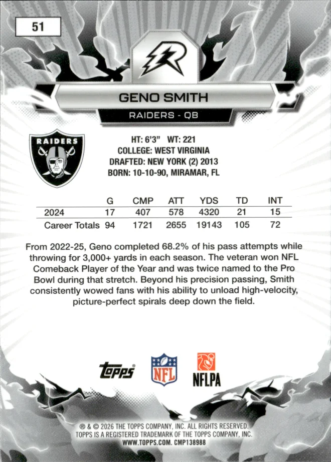 Geno Smith card back
