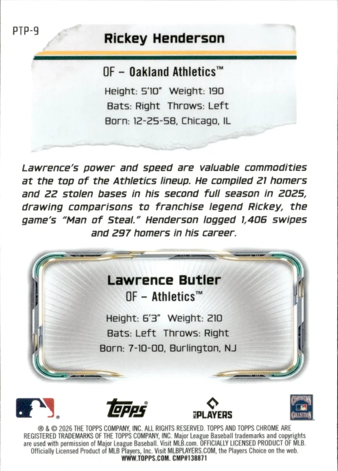 Rickey Henderson / Lawrence Butler card back