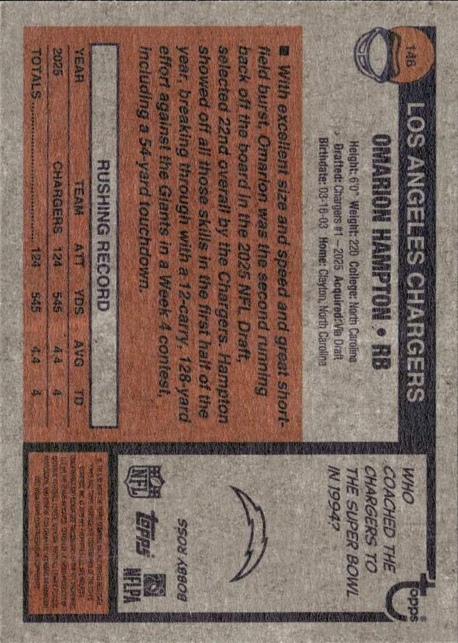 Omarion Hampton card back