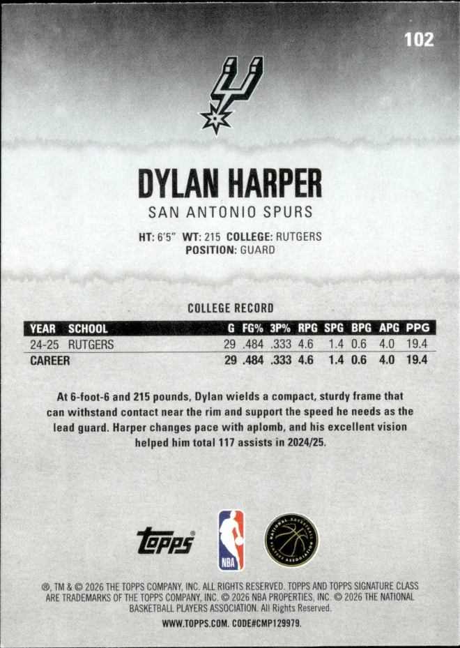 Dylan Harper card back