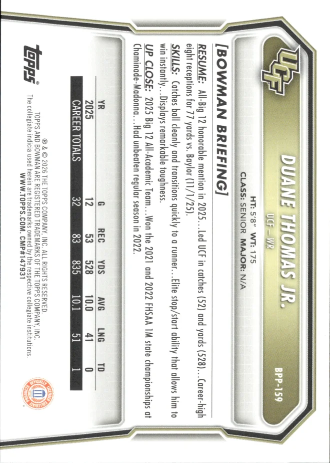 Duane Thomas Jr. card back