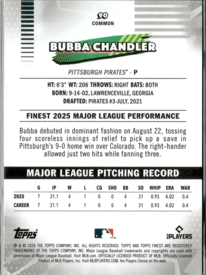 Bubba Chandler card back