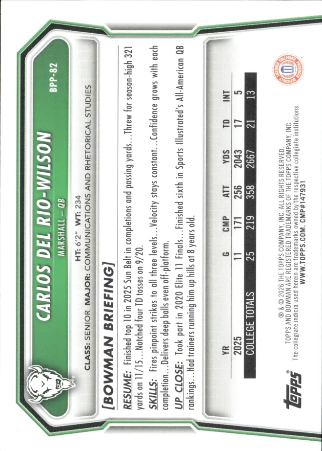 Carlos Del Rio-Wilson card back