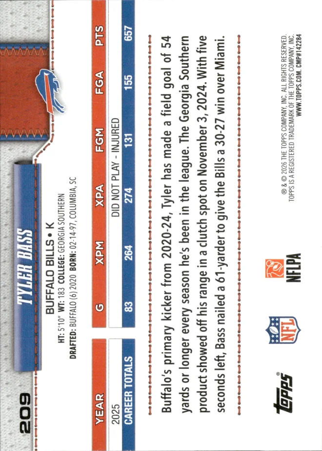 Tyler Bass card back