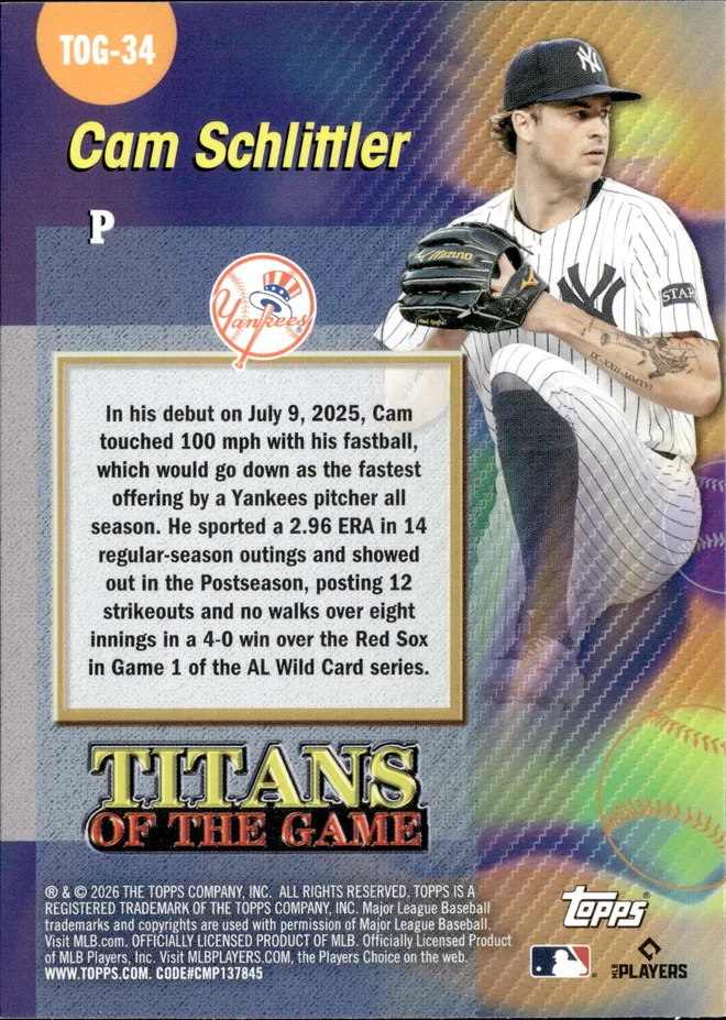 Cam Schlittler card back