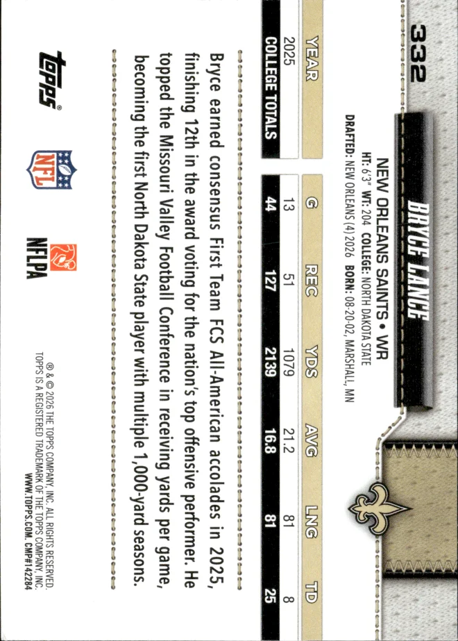 Bryce Lance card back