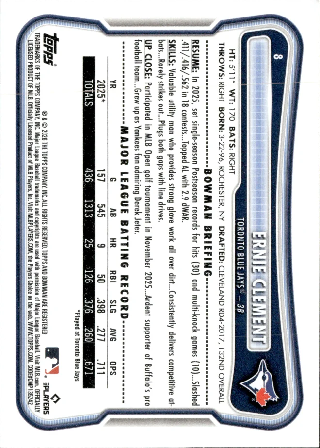Ernie Clement card back