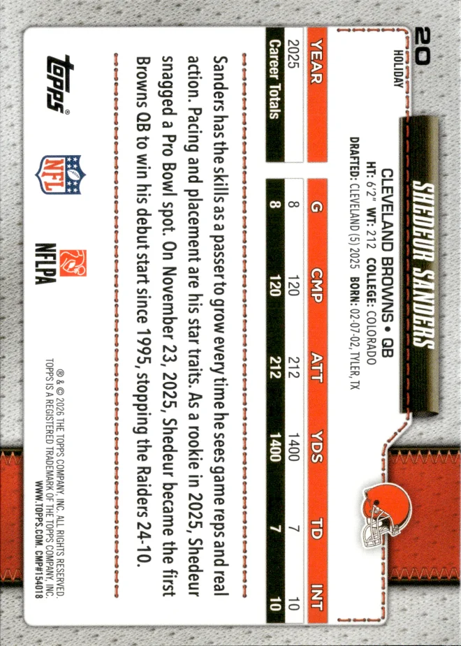 Shedeur Sanders card back