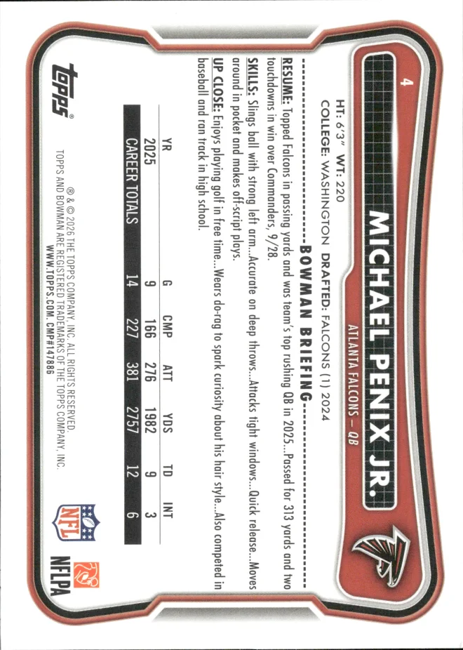 Michael Penix Jr. card back