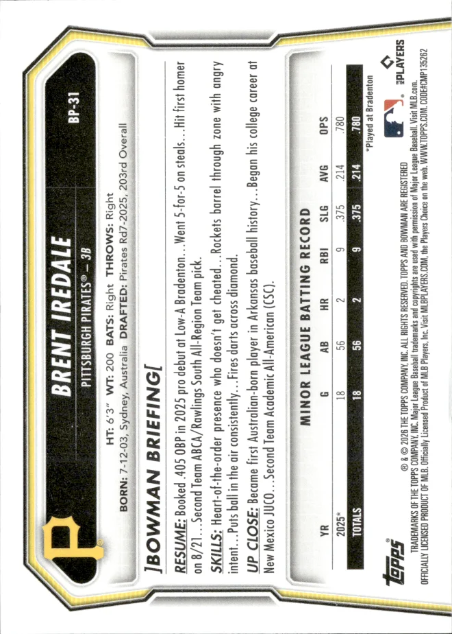 Brent Iredale card back