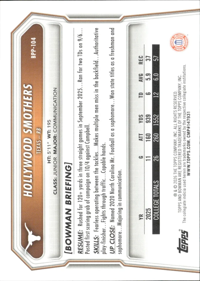Hollywood Smothers card back
