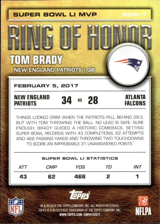 Tom Brady card back