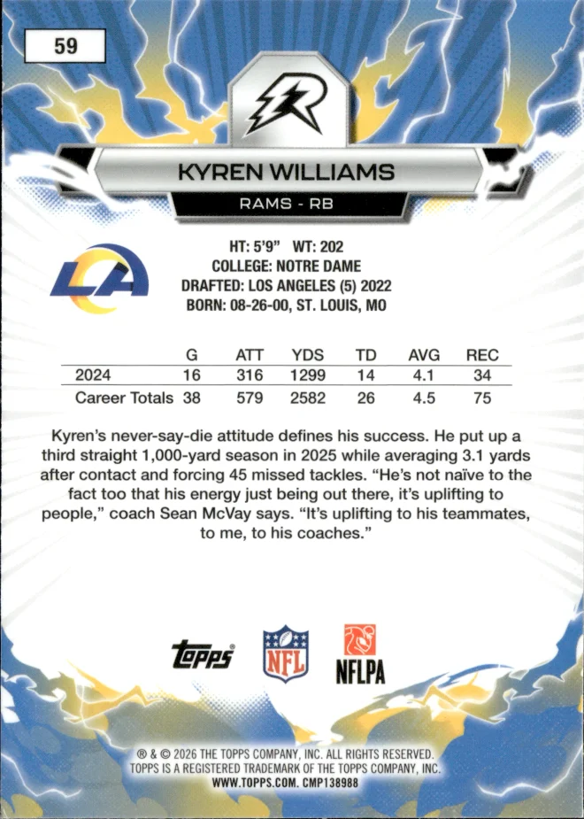 Kyren Williams card back