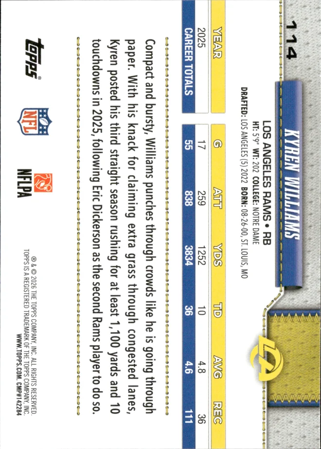 Kyren Williams card back